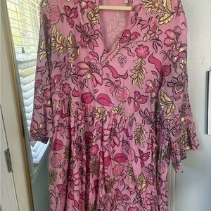 Jude Connally Pink Floral Mini Dress with Gold Accents